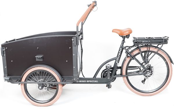 Qivelo City Elektrische Driewieler Bakfiets – Mat Zwart/Bruin