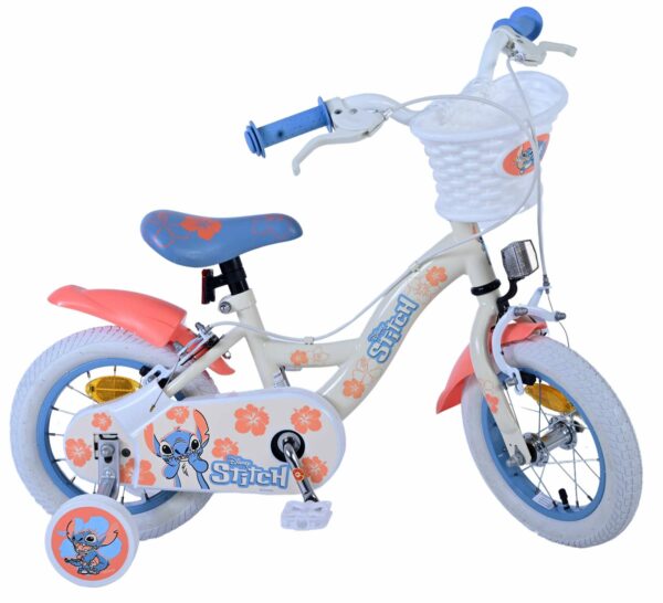 Disney Stitch Kinderfiets – Meisjes – 12 inch – Twee handremmen – Crème Koraal Blauw