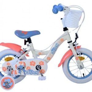 Disney Stitch Kinderfiets – Meisjes – 12 inch – Twee handremmen – Crème Koraal Blauw