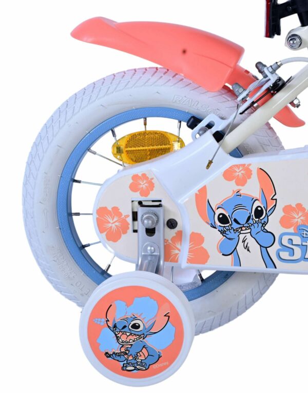 Disney Stitch Kinderfiets – Meisjes – 12 inch – Twee handremmen – Crème Koraal Blauw
