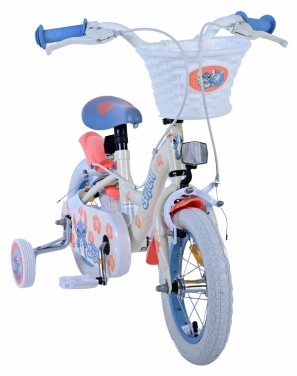 Disney Stitch Kinderfiets – Meisjes – 12 inch – Twee handremmen – Crème Koraal Blauw