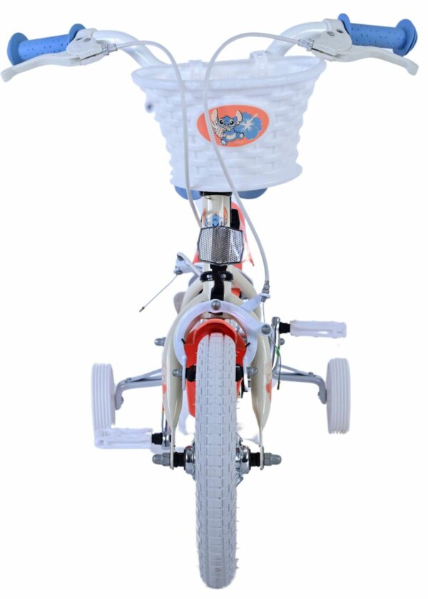 Disney Stitch Kinderfiets – Meisjes – 12 inch – Twee handremmen – Crème Koraal Blauw