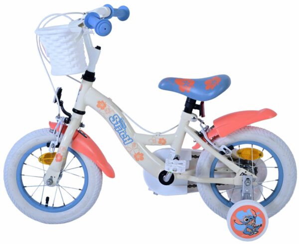 Disney Stitch Kinderfiets – Meisjes – 12 inch – Twee handremmen – Crème Koraal Blauw