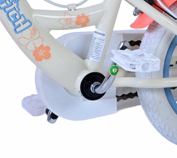 Disney Stitch Kinderfiets – Meisjes – 12 inch – Twee handremmen – Crème Koraal Blauw