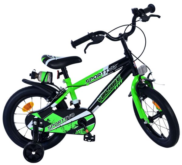 Volare Sportivo Kinderfiets – Jongens – 14 inch – Groen Zwart – Twee Handremmen