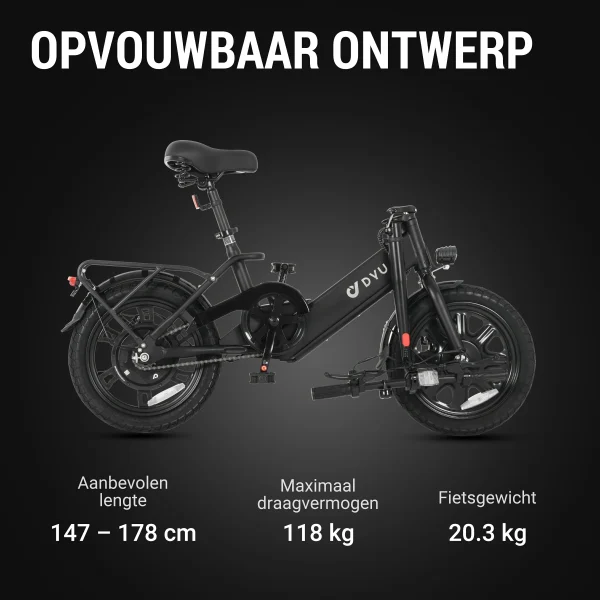 DYU C3 14 Inch Vouwbare E-Bike – Zwart