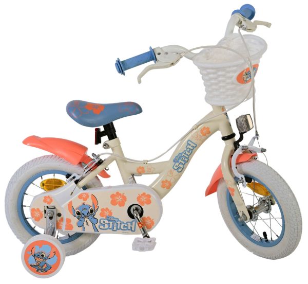 Disney Stitch Kinderfiets – Meisjes – 12 inch – Twee handremmen – Crème Koraal Blauw