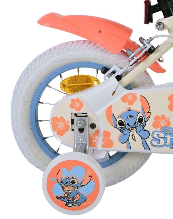 Disney Stitch Kinderfiets – Meisjes – 12 inch – Twee handremmen – Crème Koraal Blauw
