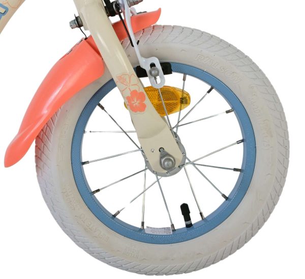 Disney Stitch Kinderfiets – Meisjes – 12 inch – Twee handremmen – Crème Koraal Blauw