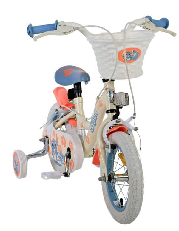 Disney Stitch Kinderfiets – Meisjes – 12 inch – Twee handremmen – Crème Koraal Blauw