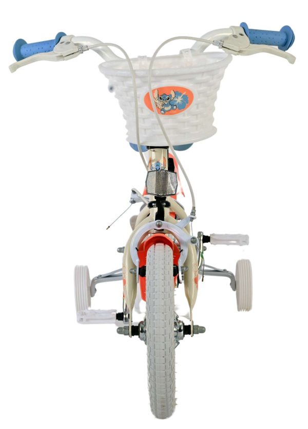 Disney Stitch Kinderfiets – Meisjes – 12 inch – Twee handremmen – Crème Koraal Blauw