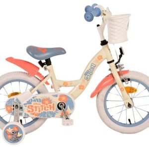 Disney Stitch Kinderfiets – Meisjes – 14 inch – Crème Koraal Blauw