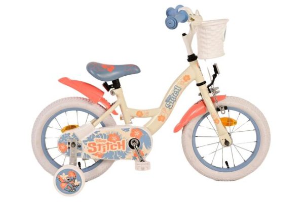 Disney Stitch Kinderfiets – Meisjes – 14 inch – Crème Koraal Blauw