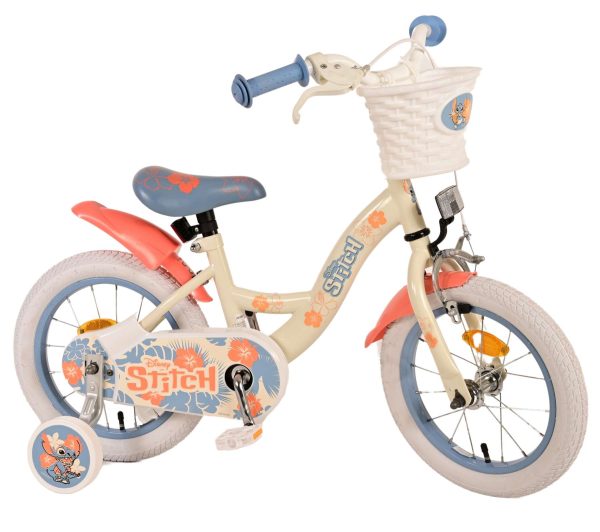 Disney Stitch Kinderfiets – Meisjes – 14 inch – Crème Koraal Blauw