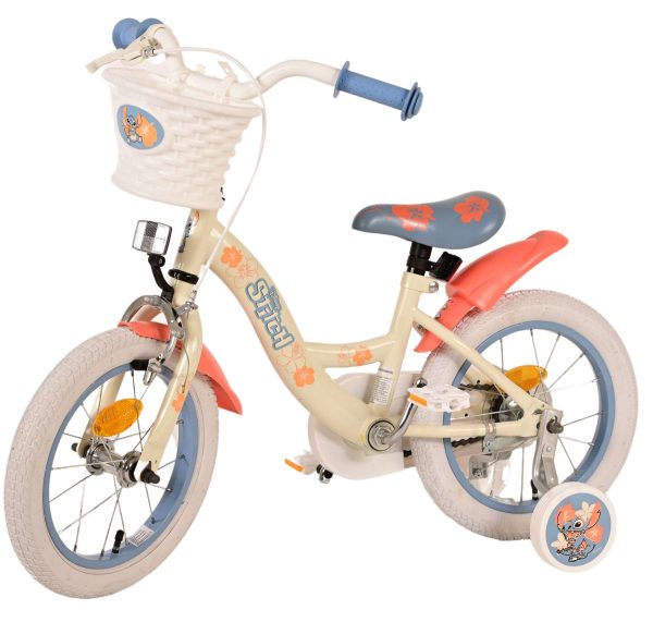 Disney Stitch Kinderfiets – Meisjes – 14 inch – Crème Koraal Blauw