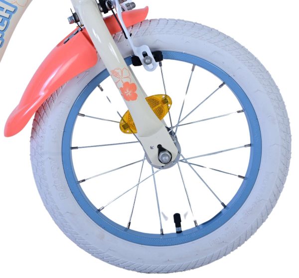 Disney Stitch Kinderfiets – Meisjes – 14 inch – Crème Koraal Blauw – Twee handremmen