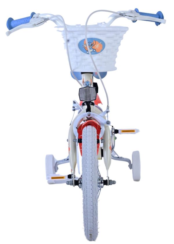 Disney Stitch Kinderfiets – Meisjes – 14 inch – Crème Koraal Blauw – Twee handremmen