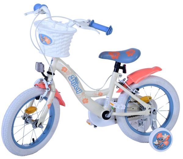 Disney Stitch Kinderfiets – Meisjes – 14 inch – Crème Koraal Blauw – Twee handremmen