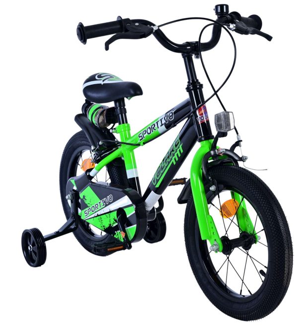 Volare Sportivo Kinderfiets – Jongens – 14 inch – Groen Zwart – Twee Handremmen
