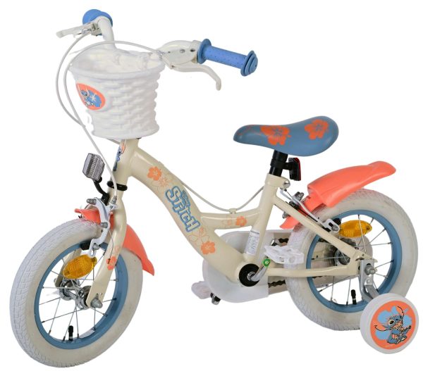 Disney Stitch Kinderfiets – Meisjes – 12 inch – Twee handremmen – Crème Koraal Blauw