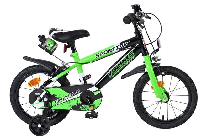 Volare Sportivo Kinderfiets – Jongens – 14 inch – Groen Zwart – Twee Handremmen