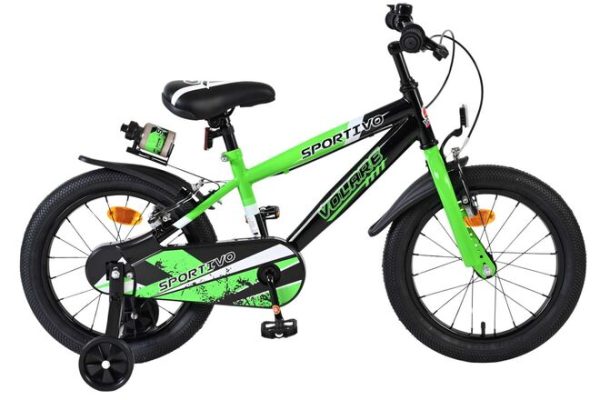Volare Sportivo Kinderfiets – Jongens – 16 inch – Groen Zwart – Twee Handremmen