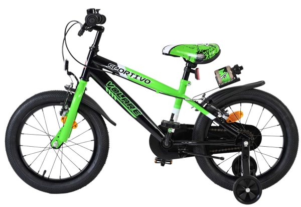 Volare Sportivo Kinderfiets – Jongens – 16 inch – Groen Zwart – Twee Handremmen
