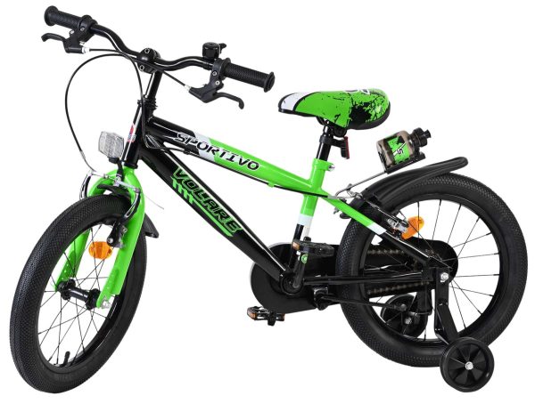 Volare Sportivo Kinderfiets – Jongens – 16 inch – Groen Zwart – Twee Handremmen