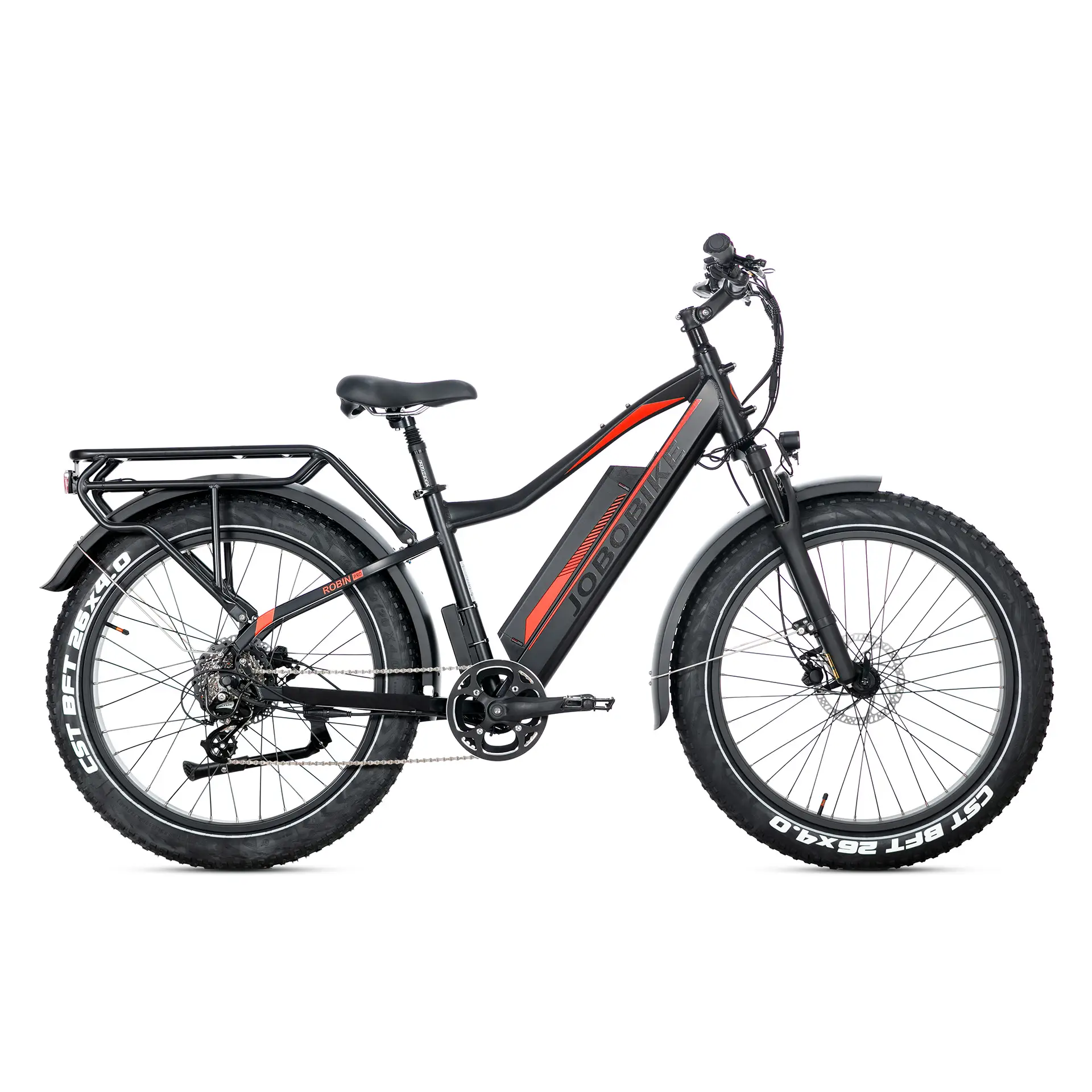 JOBOBIKE Robin ST Step-Thru Elektrische Fatbike 7V Zwart Rood JOBOBIKE Robin ST Step-Thru Elektrische Fatbike 7V Zwart Rood