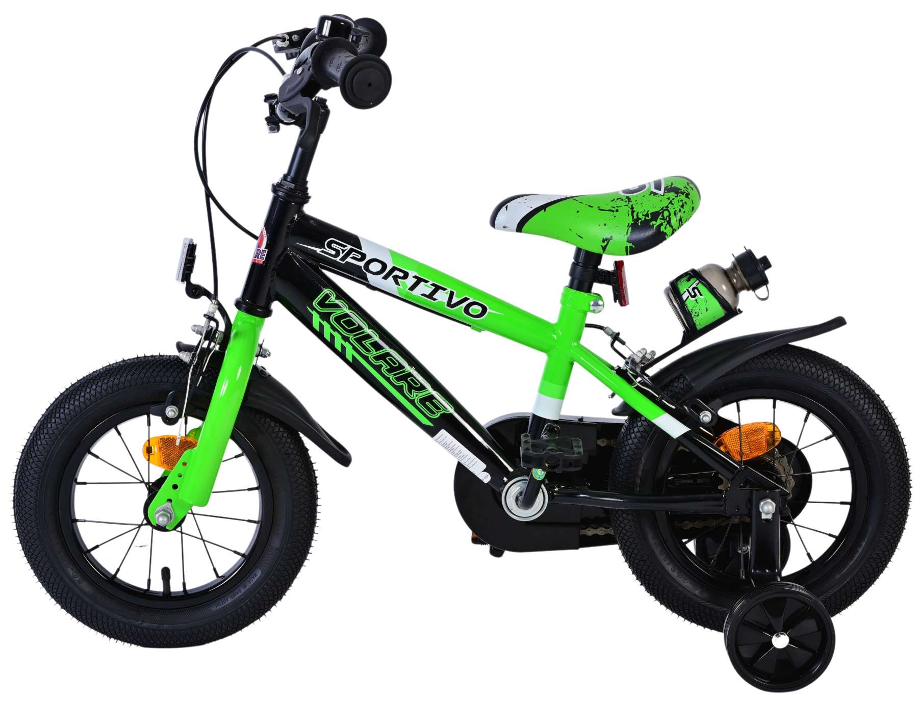 Volare Sportivo Kinderfiets – Jongens – 12 inch – Groen Zwart – Twee Handremmen