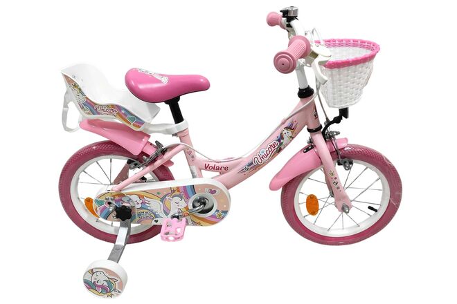 Volare Unicorn Kinderfiets – Meisjes – 14 inch – Roze – Twee Handremmen