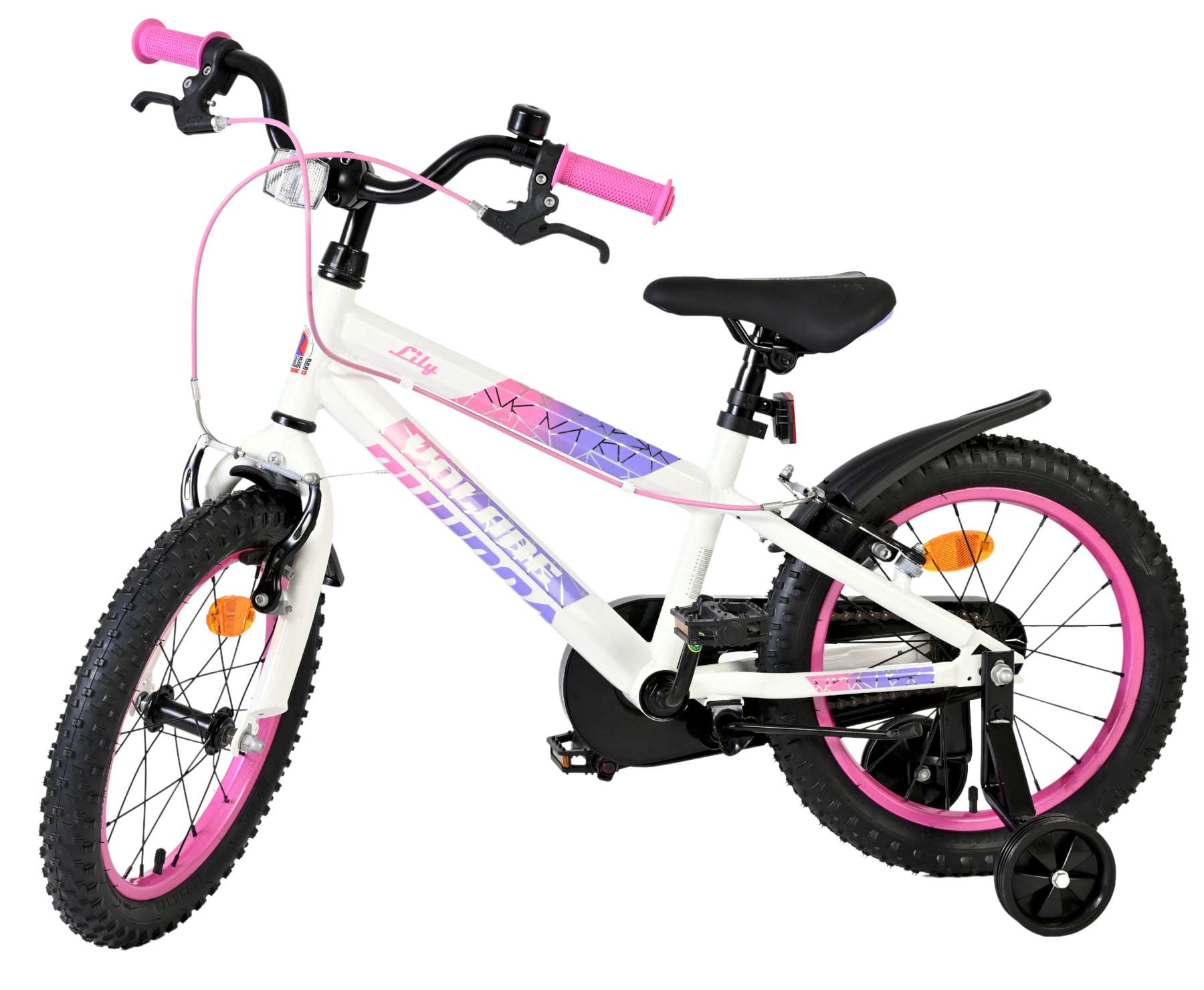 Volare Lily Kinderfiets – Meisjes – 16 inch – Wit Roze Paars – Twee Handremmen
