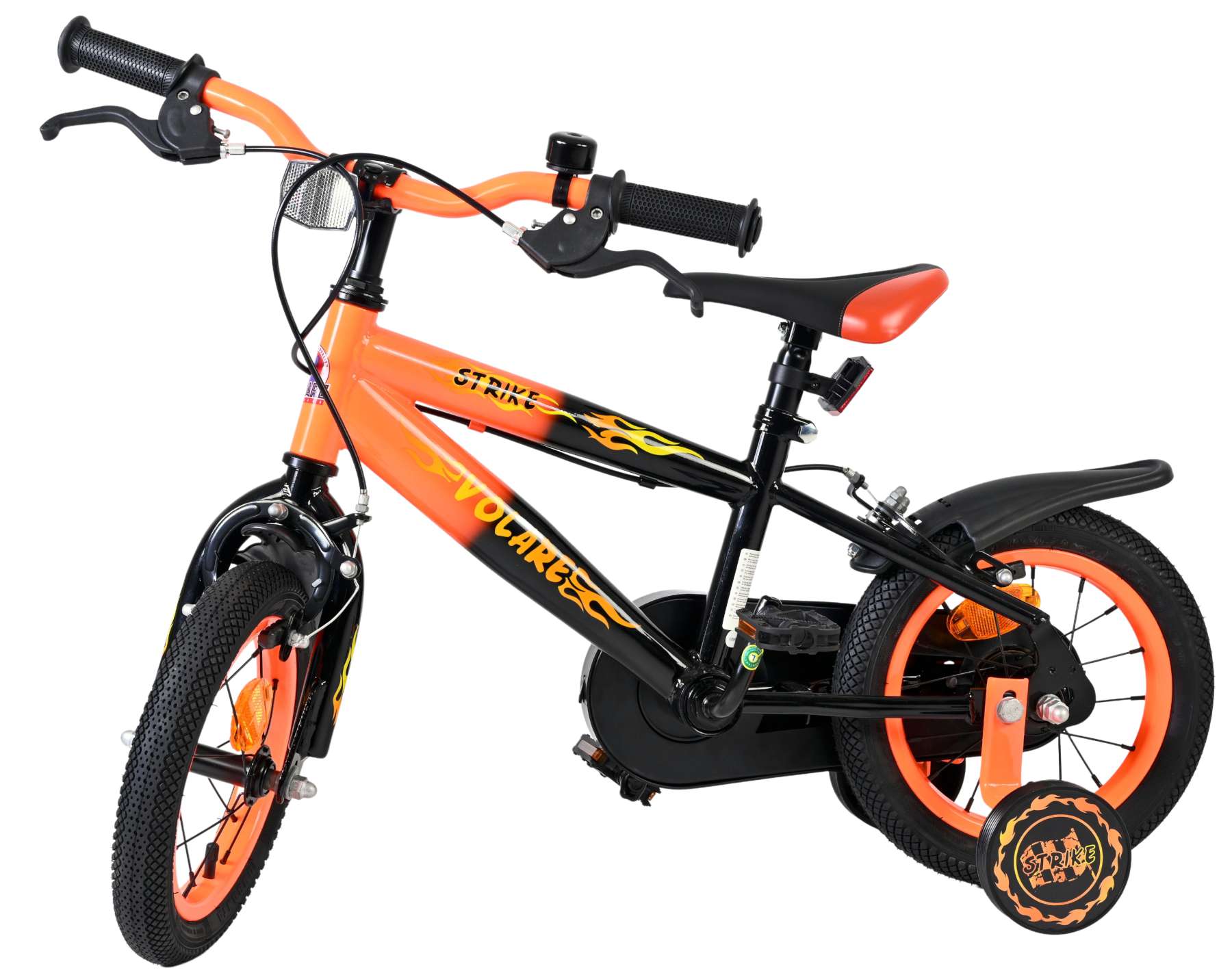 Volare Strike Kinderfiets – Jongens – 12 inch – Zwart Oranje – Twee Handremmen