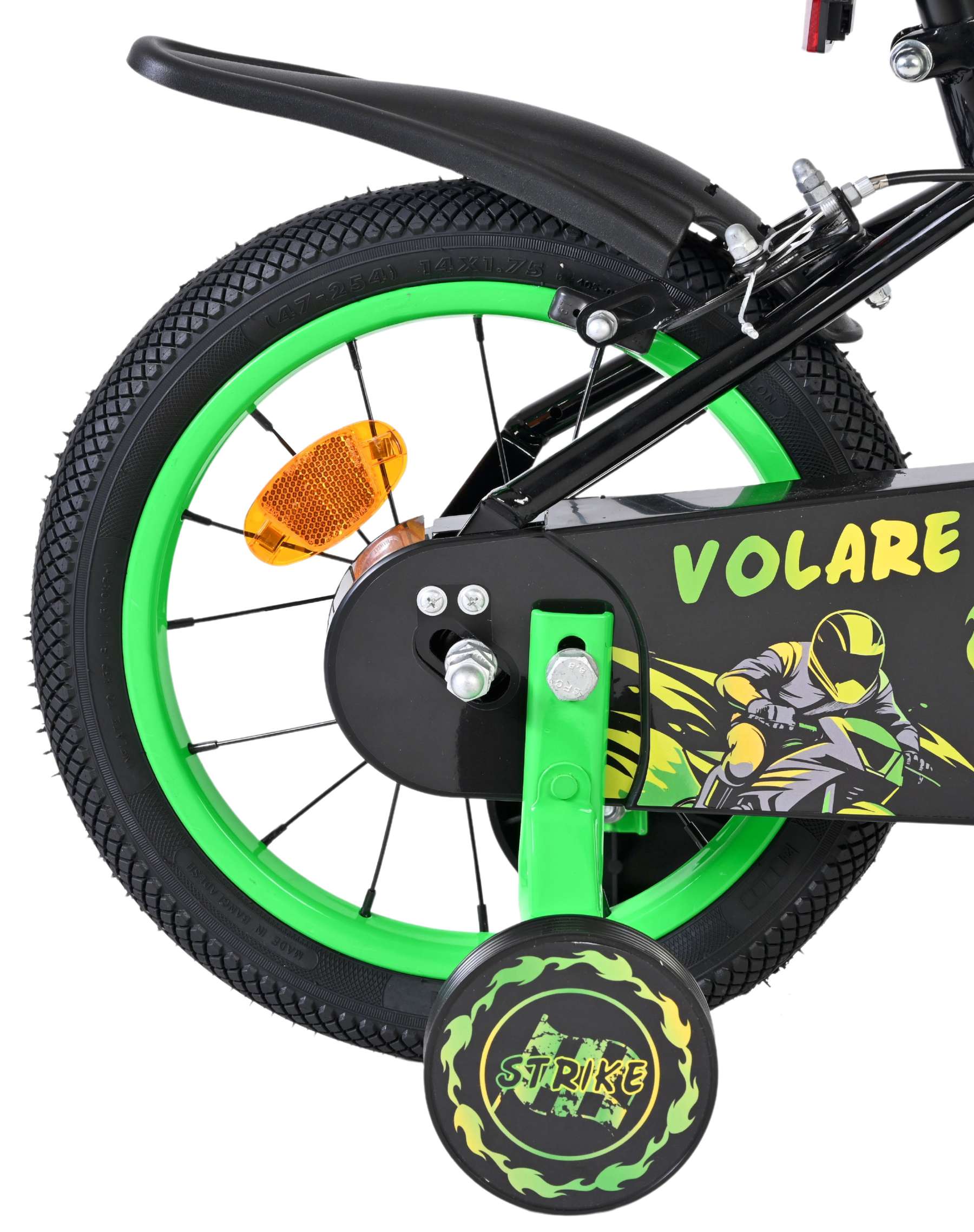 Volare Strike Kinderfiets – Jongens – 14 inch – Zwart Groen – Twee handremmen Volare Strike Kinderfiets – Jongens – 14 inch – Zwart Groen – Twee handremmen