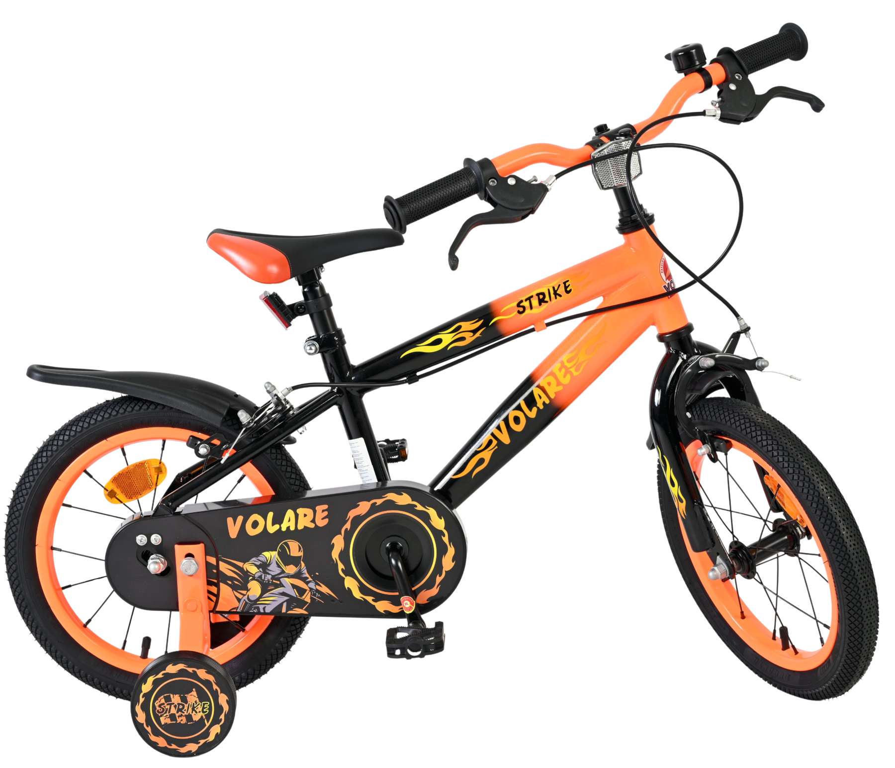 Volare Strike Kinderfiets – Jongens – 14 inch – Zwart Oranje – Twee handremmen Volare Strike Kinderfiets – Jongens – 14 inch – Zwart Oranje – Twee handremmen
