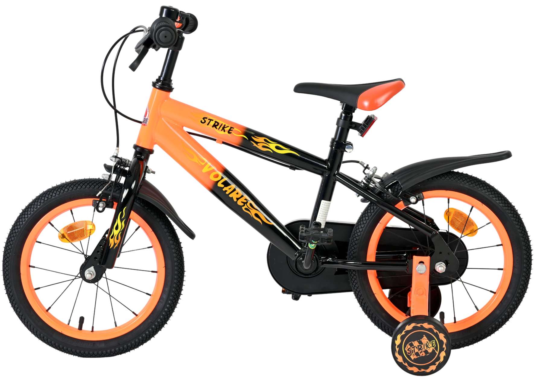 Volare Strike Kinderfiets – Jongens – 14 inch – Zwart Oranje – Twee handremmen Volare Strike Kinderfiets – Jongens – 14 inch – Zwart Oranje – Twee handremmen