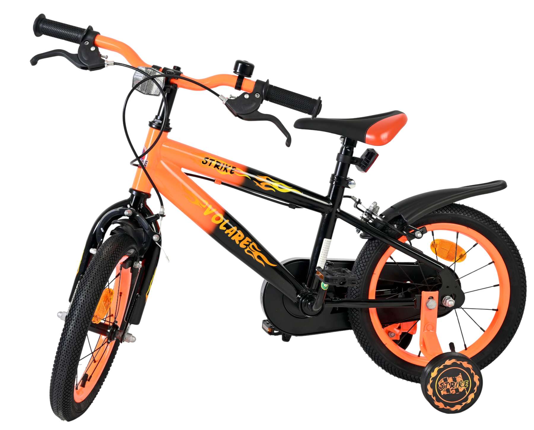 Volare Strike Kinderfiets – Jongens – 14 inch – Zwart Oranje – Twee handremmen Volare Strike Kinderfiets – Jongens – 14 inch – Zwart Oranje – Twee handremmen