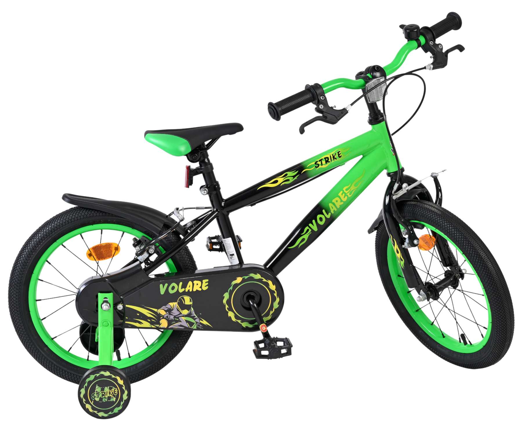 Volare Strike Kinderfiets – Jongens – 16 inch – Zwart Groen – Twee Handremmen Volare Strike Kinderfiets – Jongens – 16 inch – Zwart Groen – Twee Handremmen