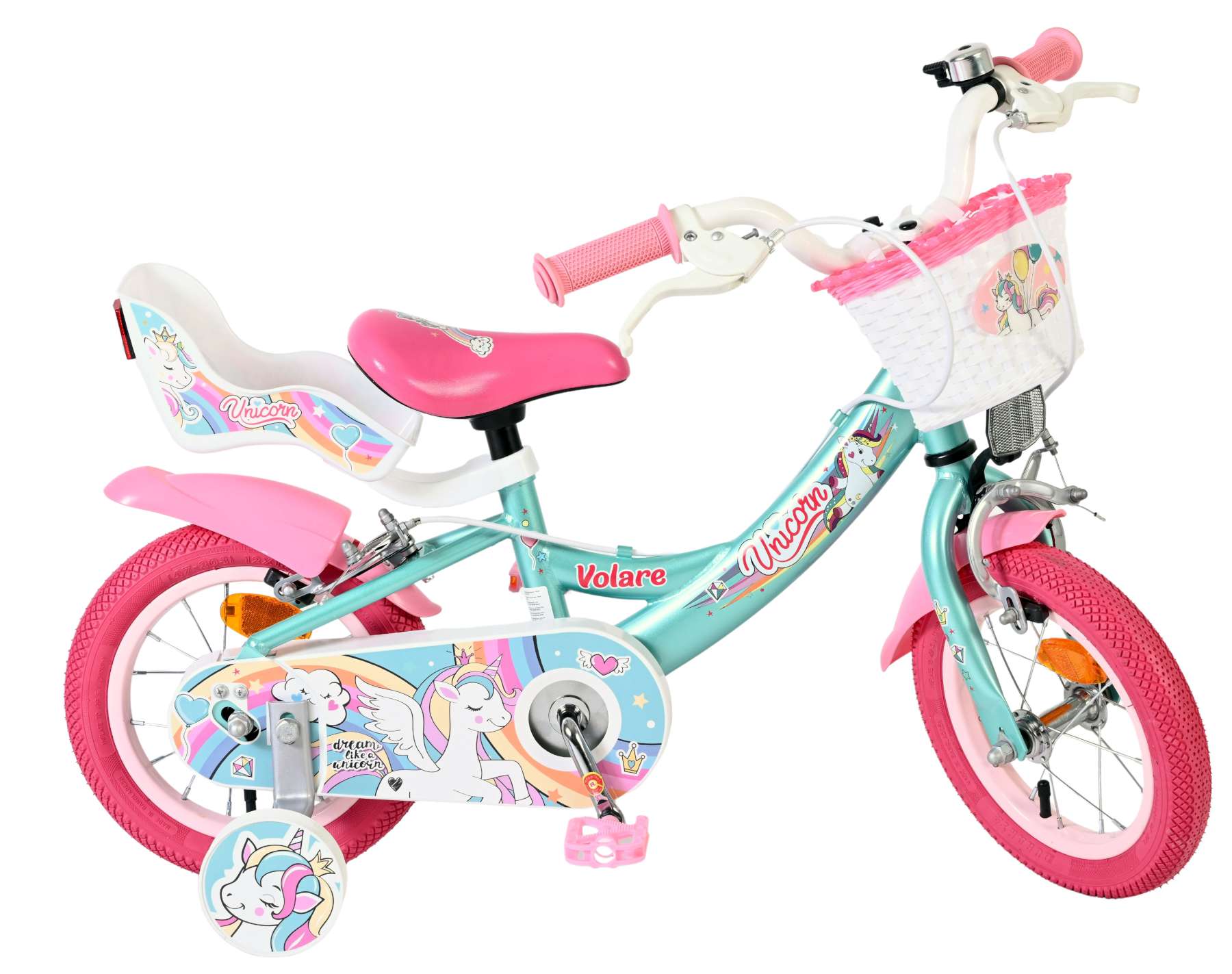 Volare Unicorn Kinderfiets – Meisjes – 12 inch – Groen – Twee handremmen Volare Unicorn Kinderfiets – Meisjes – 12 inch – Groen – Twee handremmen