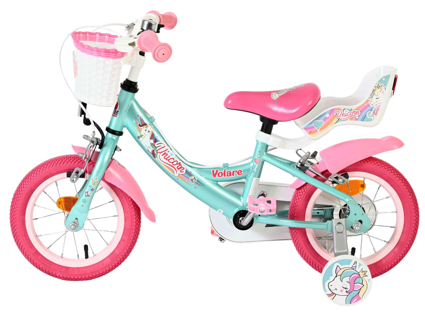 Volare Unicorn Kinderfiets – Meisjes – 12 inch – Groen – Twee handremmen Volare Unicorn Kinderfiets – Meisjes – 12 inch – Groen – Twee handremmen