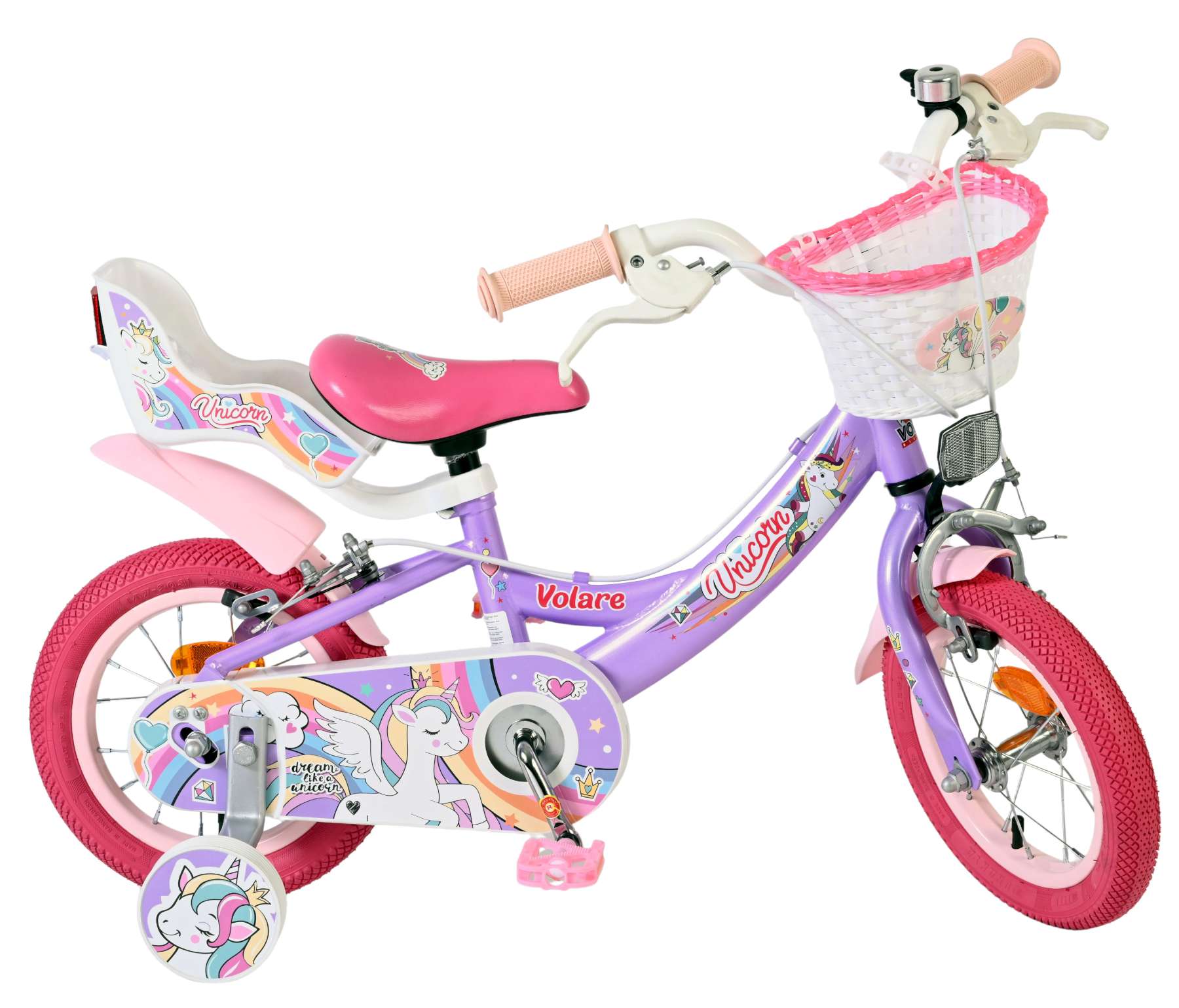 Volare Unicorn Kinderfiets – Meisjes – 12 inch – Paars – Twee handremmen