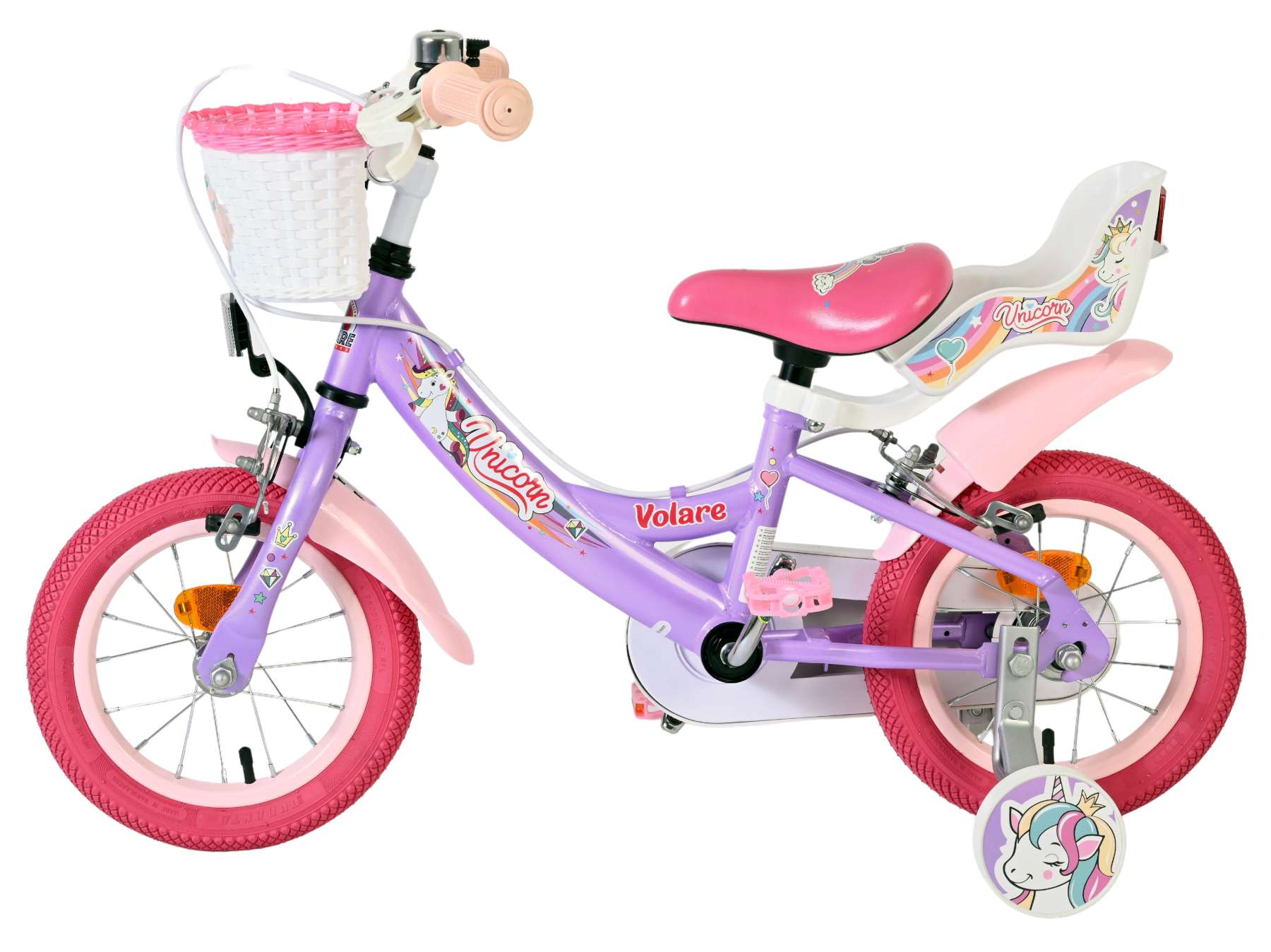 Volare Unicorn Kinderfiets – Meisjes – 12 inch – Paars – Twee handremmen