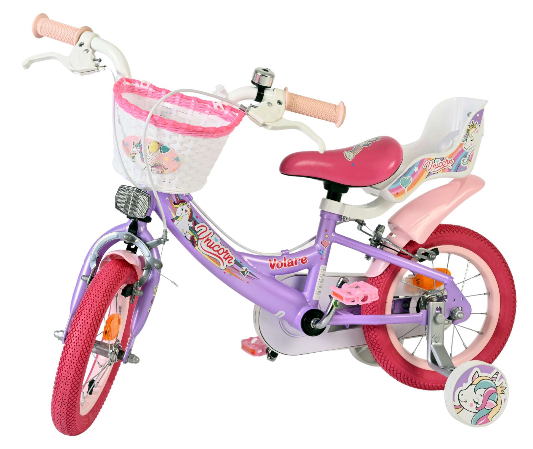 Volare Unicorn Kinderfiets – Meisjes – 12 inch – Paars – Twee handremmen