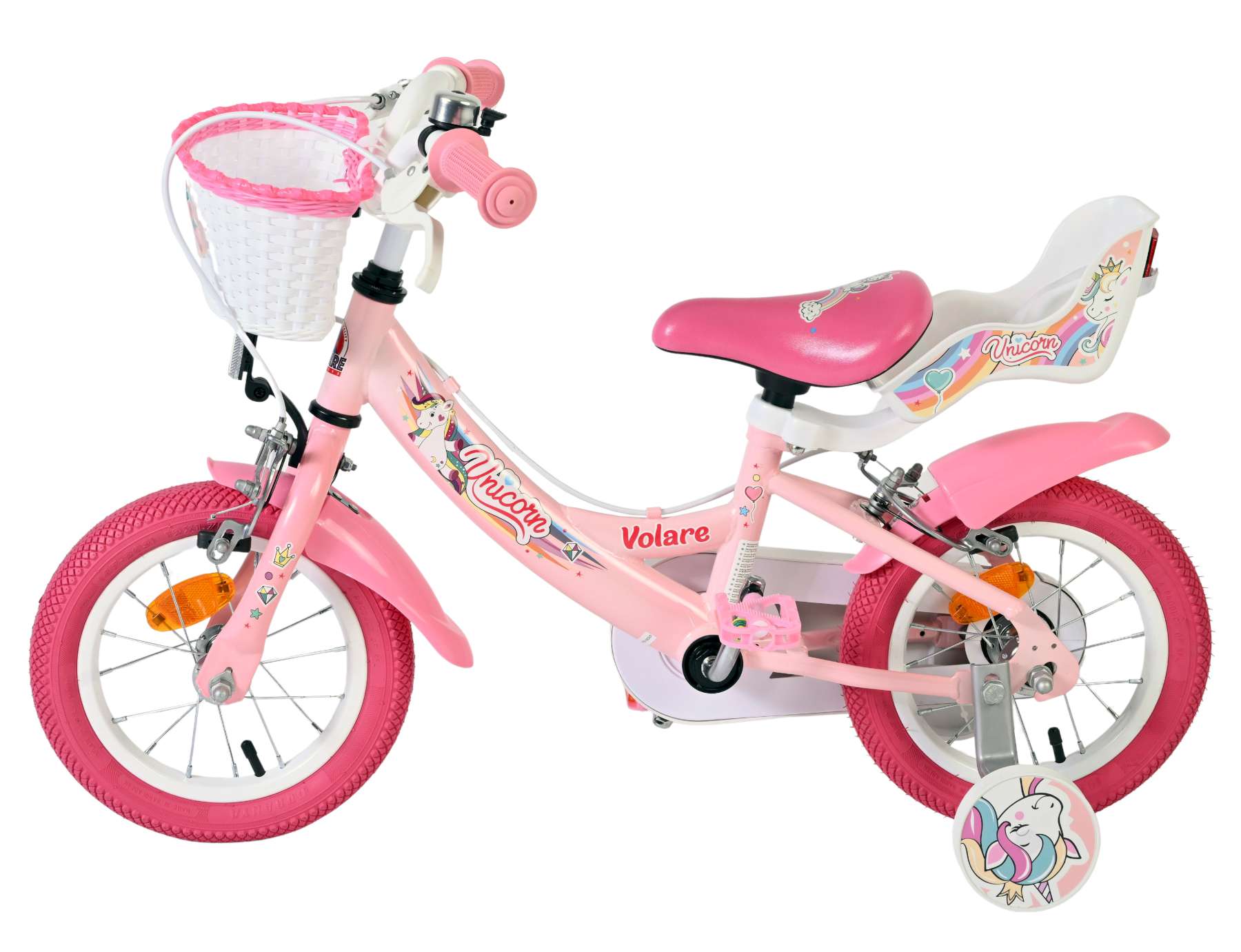 Volare Unicorn Kinderfiets – Meisjes – 12 inch – Roze – Twee handremmen