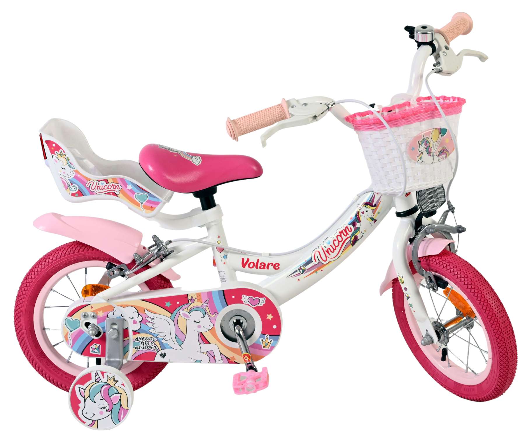 Volare Unicorn Kinderfiets – Meisjes – 12 inch – Wit – Twee handremmen