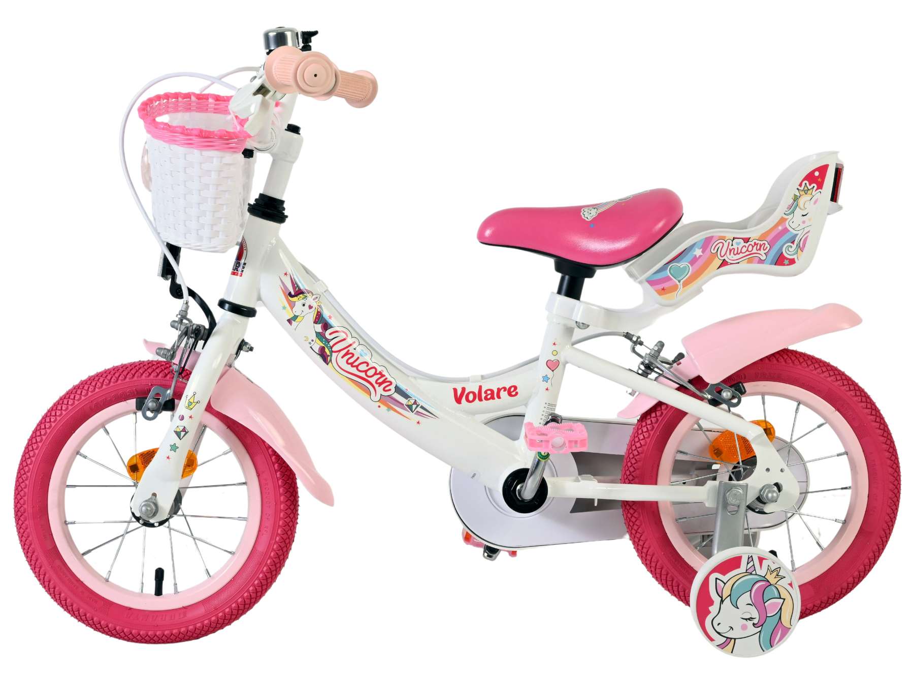 Volare Unicorn Kinderfiets – Meisjes – 12 inch – Wit – Twee handremmen