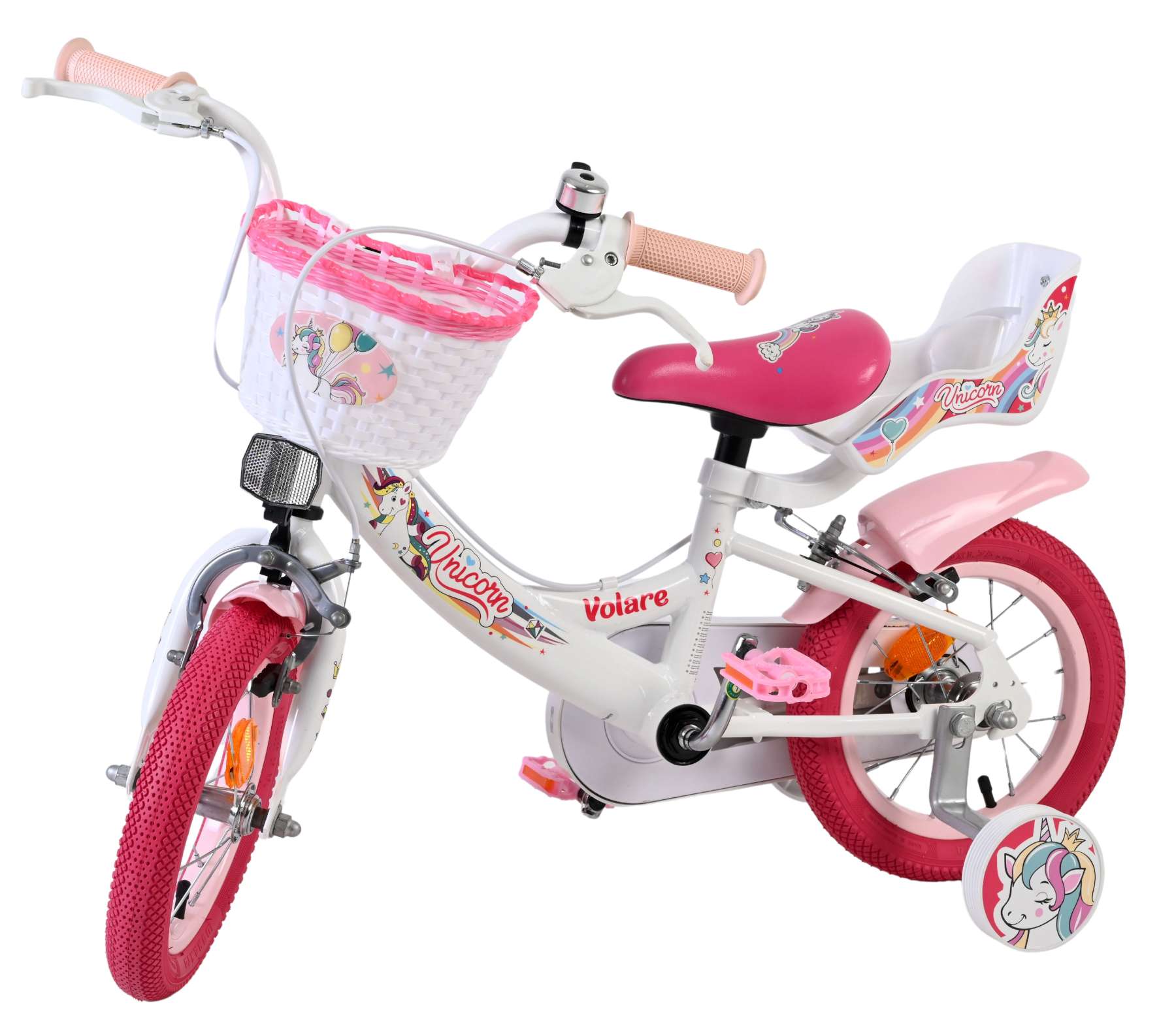 Volare Unicorn Kinderfiets – Meisjes – 12 inch – Wit – Twee handremmen