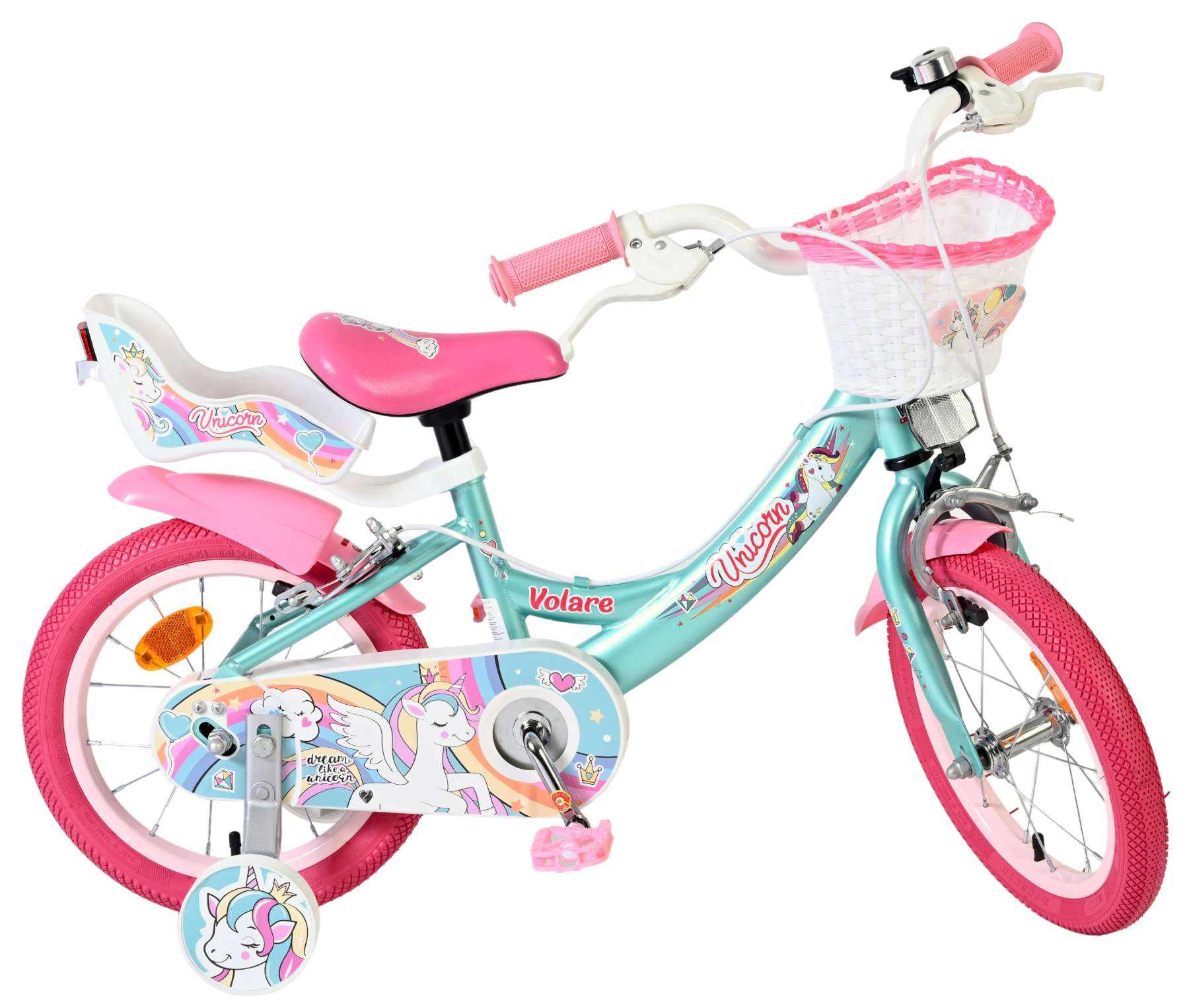 Volare Unicorn Kinderfiets – Meisjes – 14 inch – Groen – Twee Handremmen