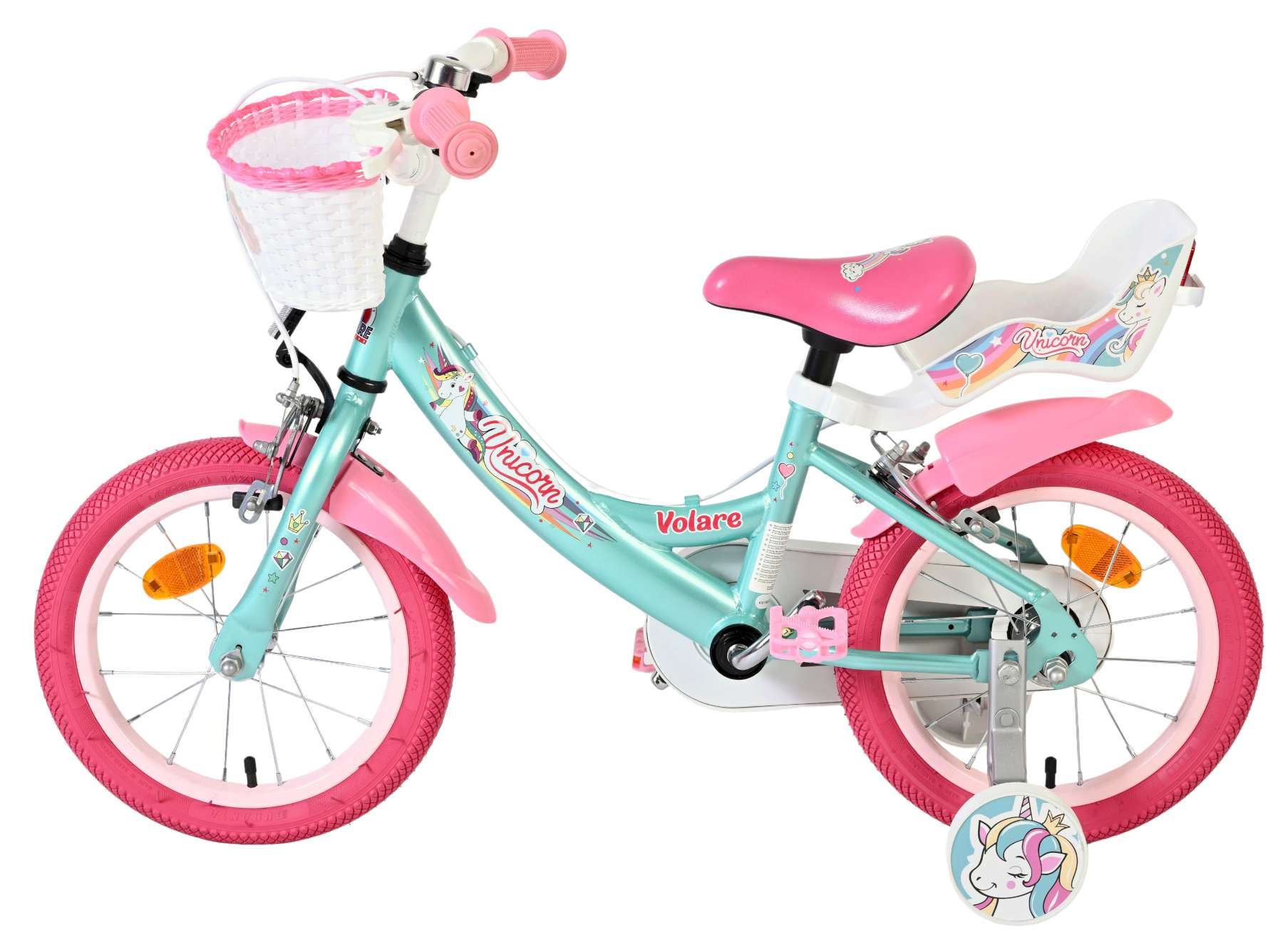 Volare Unicorn Kinderfiets – Meisjes – 14 inch – Groen – Twee Handremmen