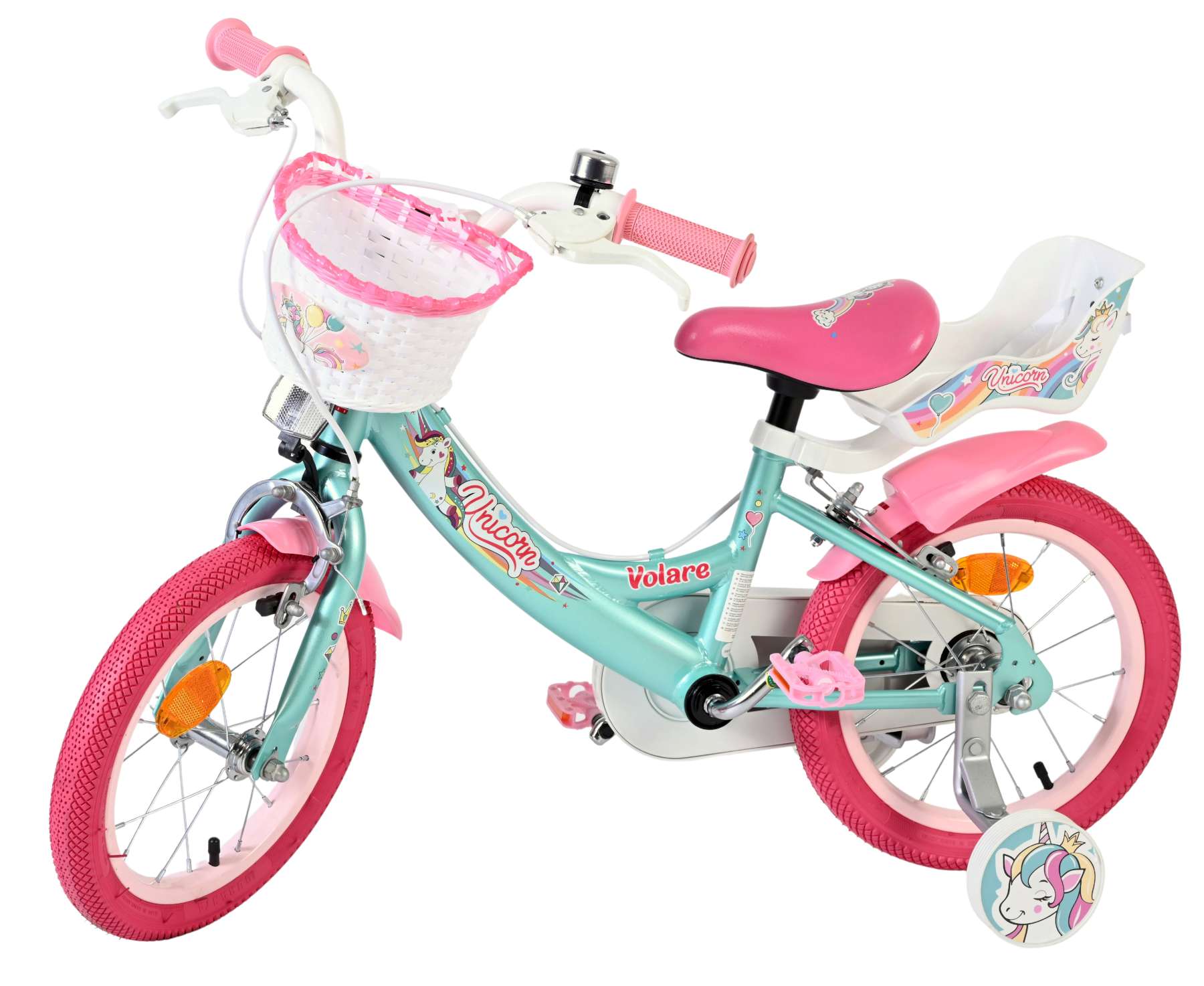Volare Unicorn Kinderfiets – Meisjes – 14 inch – Groen – Twee Handremmen
